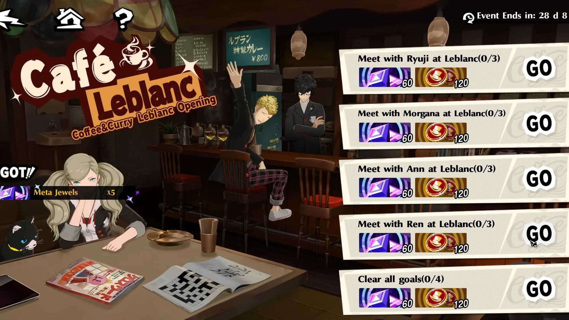 Cafe Leblanc rewards (Image via ATLUS)